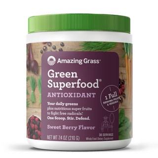 Amazing Grass Green Superfood無麩質無糖巴西莓即飲粉, 210g, 1罐