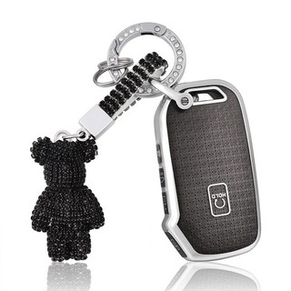OFFCURVE 기아차 5버튼 큐빅곰돌이 차키 TPU 키커버 호환 스포티지 셀토스 쏘렌토 카니발 K5 반짝이 보석 디자인 키홀더, 블랙과 실버