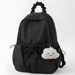 펀베스트 여성 나일론 셔링 백팩 리본 포인트 데일리 가방 키링 세트