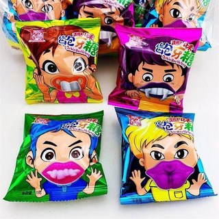 搞怪糖果齙牙糖怪嘴唇齙牙糖果棒棒糖牙齒果味零售搞怪批發零食, 1個, 好玩趣味齙牙水果糖,買40包送20包【共60包】