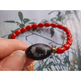 瑪瑙玉髓 天眼珠 珊瑚紅 老琉璃米粒珠 手圍17cm 手珠/手鍊