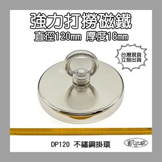 凱比歐 釹鐵硼 強磁稀土磁 掛勾 磁勾 不鏽鋼掛環 強力磁鐵 磁勾 打撈磁鐵 冰箱夾 冰箱貼 吊環 打撈, A1062 DP120打撈磁鐵