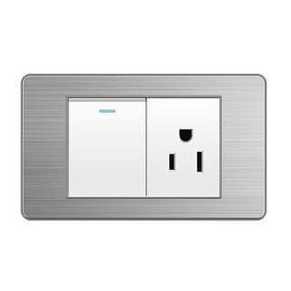 偉益直銷 16A不鏽鋼單開插座開關面板 110V一開開關帶扁孔插座 電料 不鏽鋼面板 開關蓋板 電燈開關 壁式插座面板, 1個, 白色 一開開關帶扁孔插座