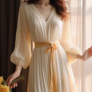 JIEVE 빅 사이즈 시폰 원피스 슬림핏 긴팔 여름 A라인 스커트 롱원피스 여성 여름 드레스 Y041419