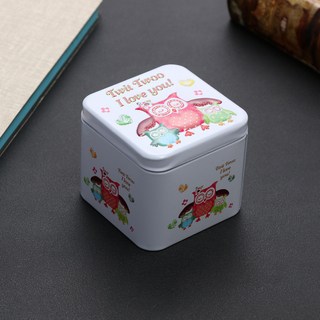 二店嗨購 創意方形浮雕收納盒 馬口鐵卡通包裝盒 金屬飾品收納盒, 1個, 貓頭鷹