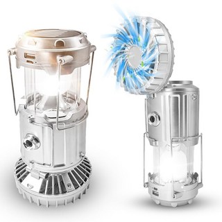 선풍기가 달린 캠핑 랜턴 휴대폰용 태양광 팬 충전 텐트 정전 허리케인 장비(실버)를 위한 충전식 LED 랜턴 충전, Casual-Silver gray