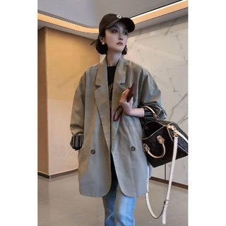 2025春季新款 韓系百搭寬鬆中長款氣質純色西裝外套女