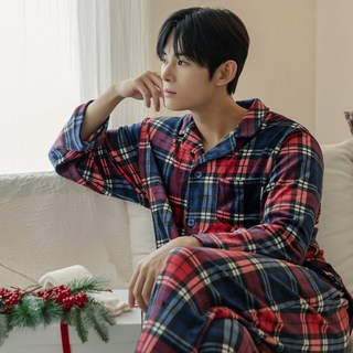 이너쿠키 울트라 기모 밍크 스판 남자 겨울 수면 잠옷 긴팔 9부 홈웨어 파자마 상하 세트