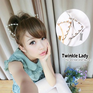 崔可小姐 日系超萌珍珠鑽石貓耳朵髮箍 YB0018