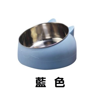 芋仔本舖 貓耳造型不鏽鋼寵物碗 寵物斜口碗 耐用貓碗狗碗 護頸分離式碗, 1個, 貓耳造型不鏽鋼寵物碗【藍色】, 藍色