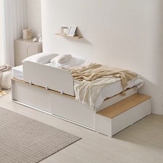 라자가구 E0 모아 슬라이딩 벙커 수납 침대 프레임 SS/Q (매트제외), 화이트오크