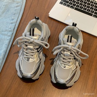 老爹鞋女款，黑色/銀色，厚底增高休閒運動鞋