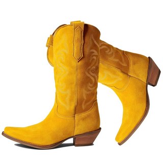 LEHOOR 카우보이 부츠 여성용 자수 미드 카프 웨스턴 부츠 스택 로우 힐 포인티드 토 풀온 카우걸 부츠 4-11 M US 스웨이드 퍼플 8.5