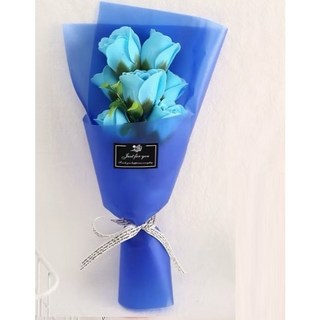 玫瑰花香皂花母親節花束 情人節禮物 畢業禮物 教師節婚禮小物, 中藍色-7朵玫瑰花-無附盒子.袋子, 1個