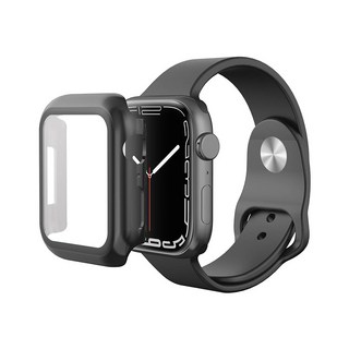 뷰씨 애플워치 슬림 하드 풀커버 일체형 9H 강화유리 액정보호 케이스, 블랙