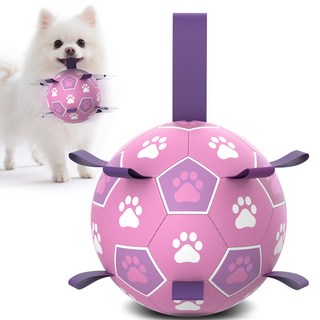 Qdan 강아지장난감 강아지공 개 축구공 끈 달린 펌프 포함, 1개, 연보라색