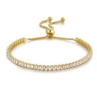 Miss Glorael 14K 금 도금 2mm 큐빅 지르코니아 클래식 테니스 팔찌 여성용 16.5-20.3cm(6.5-8인치) 사이즈 일상복 및 특별한 행사에 적합 (14k골드