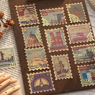 빈티지 금박 우표 스티커 팩 북 20장 세트 [대용량 6종 꽃 드로잉 영문 엽서 티켓 다꾸 데코 감성 조각 화, 1개, 네임택