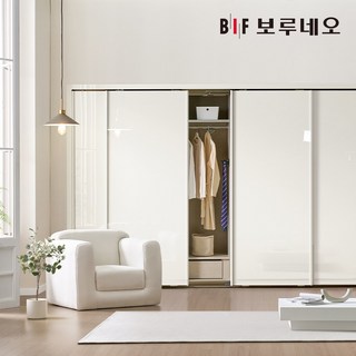 보루네오 글램 슬라이딩 붙박이장 하이그로시 안방 슬라이드 240~390cm 8자 9자 10자 11자 12자 13자 E0등급, 360cm, 크림화이트