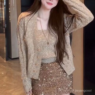 純慾甜辣套裝春秋新款小香風開衫兩件套