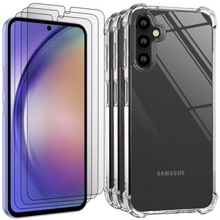 벌크온 갤럭시 퀀텀4 A54 강화유리 액정 보호 필름 + 투명 범퍼 케이스, 3세트