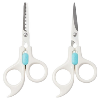 兒童安全理髮剪套裝【有牙 無牙2把】寶寶理髮剪刀 打薄剪刀 嬰幼兒剪髮 瀏海剪, 1套裝, 白色手柄