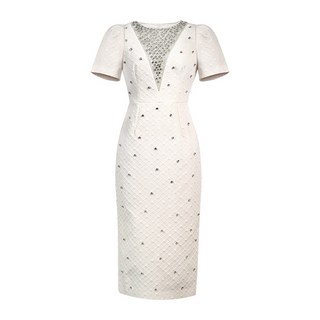 【重工鑲鑽】連衣裙 禮服裙 包臀裙 晚禮服 宴會裙 修身顯瘦 夏季新款 多場合可穿 聚會派對 氣質女神, 白色