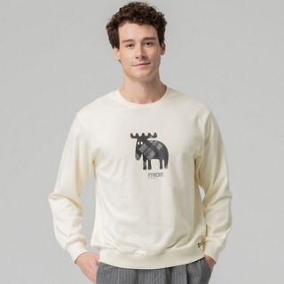 moz瑞典 格紋駝鹿100%純棉大學T-奶油白(亞洲版)男款