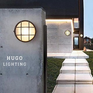 雨果燈飾 黑色圓型面具 戶外壁燈 陽台吸頂燈 防水防銹壓鑄鋁 玄關過道燈 工業風外牆燈 大門燈, 中號 D200 W200 H115