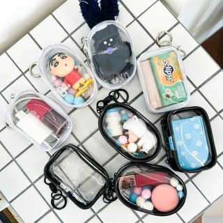 투명 미니 10cm 인형 파우치 키링 [8종 10cm인형 보관 사각 원형 백 PVC 화장품 가방 꾸미기 고리형 템], 4.타원형 투명