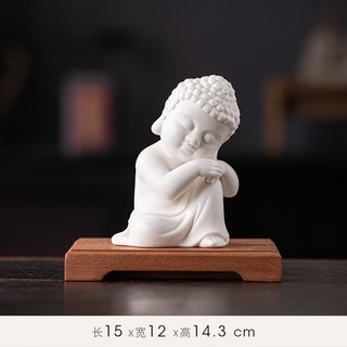 中式禪意大日如來佛系小擺件家居陶瓷佛像車用佛祖茶寵裝飾品禮物, 玉瓷如來[禪眠]+木座15/12