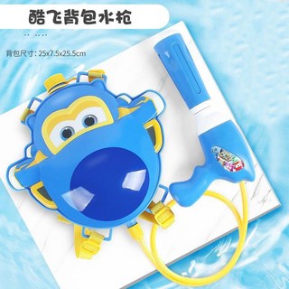 兒童水槍背包 奧特卡通造型抽拉式呲水玩具 男女童潑水節必備, 1個, 2昇【超級飛俠酷飛標配+護目鏡+一次性雨衣