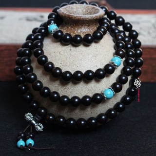 108염주 108배 소원성취 행운팔찌 재회부적 합격부적 행운부적 불교목걸이 나무염주, 흑단목 108알 6mm 블루 큐브, 1개