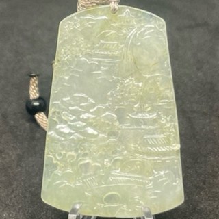 翡翠山水牌 A貨玉墜 精緻山水雕刻 17.65克