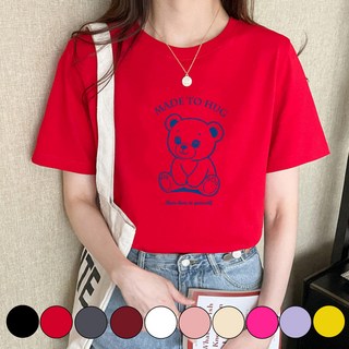 그리내 여성 라운드넥 여름 예쁜 곰돌이 캐릭터 프린팅 시원한 반팔티 커플티 캐릭터 이너 홈웨어 프린팅 티셔츠