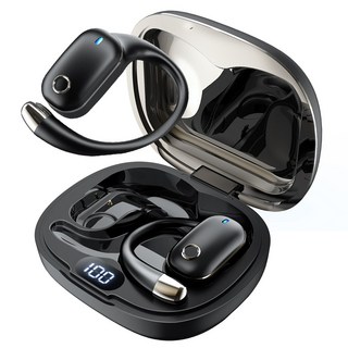 OGIVA 블루투스 이어폰 무선 귀걸이형 노이즈 캔슬링 고음질 방수 오픈형 C타입 러닝 헤드폰, 블랙, H06