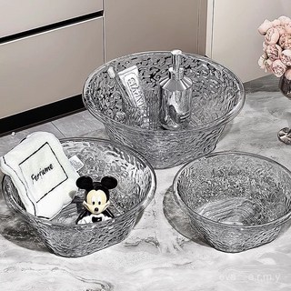 洗臉盆 傢用加厚耐用塑料盆 塑料透明學生宿捨水盆 洗菜洗衣盆 泡腳盆, 1個, 【透明】水波紋洗臉盆,小號25.8*25.8*9.7