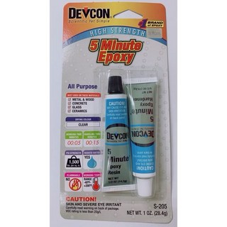 美國DEVCON德維康 塑膠鋼 透明AB膠 S-205，5分鐘速乾型AB劑，適用於塑膠、玻璃、木材等材質黏合, 1個