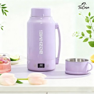 휴대용 커피포트 보온보냉 전기포트 컵겸용 뚜껑 7단계 온도조절 터치 제어 실시온도 미끄럼 방지 디스플레이 텀블러1L, 퍼플