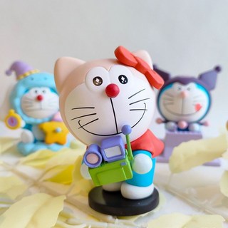 哆啦A夢 變裝系列 公仔擺件 6款可愛公仔 桌面裝飾 禮品, 1個, 叮当cos凯蒂猫
