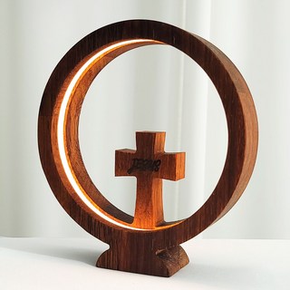 더라임코리아 LED 원목 십자가 무드등 기도등 기독교 새신자 교회 선물, 멀바우 십자가 무드등