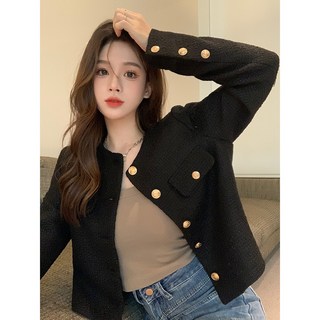 梨卡 女裝短版外套上衣 圓領金釦設計 秋冬百搭款 均碼