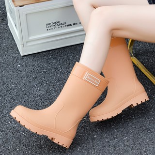 TIMEPURE 두꺼운 장화 여성용 스타일리시 장화 방수 미끄럼방지 중통 외출용 내마모성 고무장화 부츠 우림 트레킹