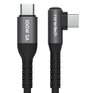 로랜텍 L자형 100W 5A C to C PD 초고속충전 케이블, 1.2m, 1개