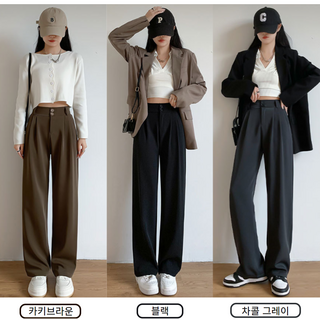 여성용 하이스트레이트 캐주얼 핀턱주름 포켓 뒷밴딩 일자핏 빅사이즈 슬랙스 롱 팬츠