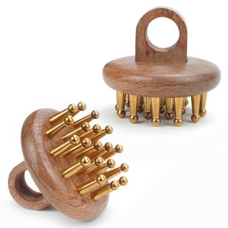 花梨實木按摩梳 19齒黃銅經絡刷指環設計, 花梨木, 1個