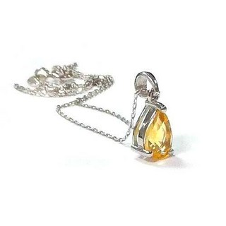 黃水晶梨形三爪鑲純銀吊墜項鍊 女款