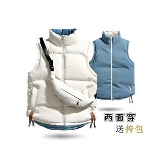 秋冬雙面穿羽絨背心附挎包 男女同款加厚保暖兩面穿馬甲 寬鬆大尺碼防寒外套