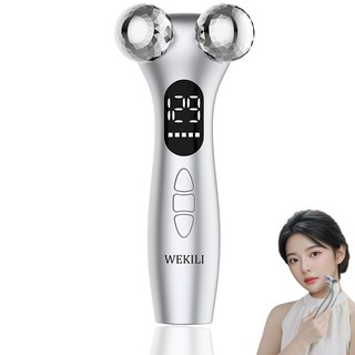 위킬리 EMS 얼굴 마사지기 고주파 V라인 탄력 관리기 듀얼 롤러 홈케어 리프팅 마사지 3in1, 은색
