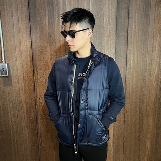 Abercrombie & Fitch 立領羽絨背心 - AF 麋鹿無袖夾克 輕量深藍男款 H685